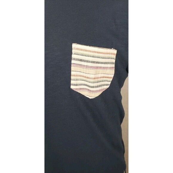 Marine Layer Mens Tee Shirt M Dark Blue Slub Striped Chest Pocket Geek Nerd Dad - Picture 3 of 6